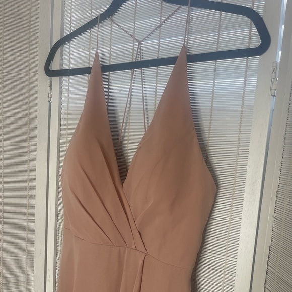 Jenny Yoo Dress Farrah Blush Pink Halter Waterfall Front Zip Back Size 4 - Picture 2 of 8